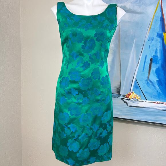 Mid-century green and blue iridescent jacquard silk swing coat and dress - Picture 4 of 8